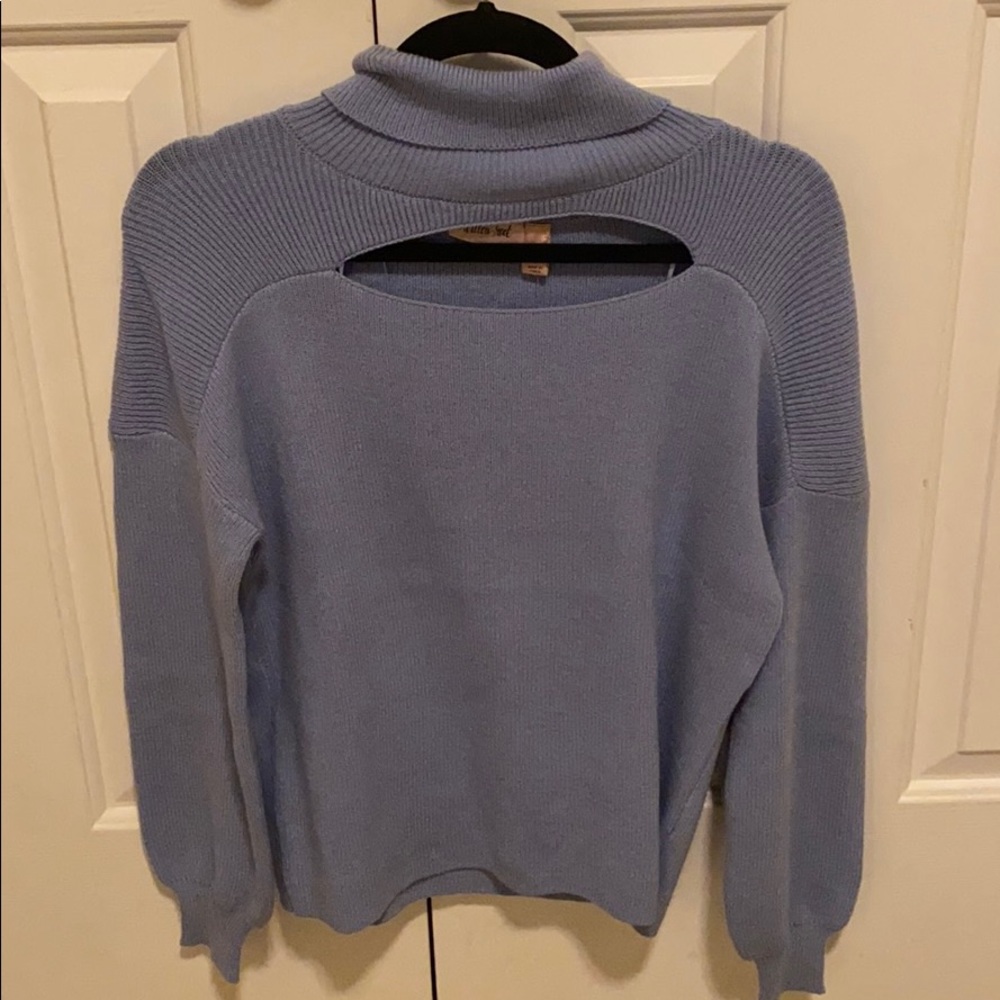 Light blue cut-out turtle neck sweater